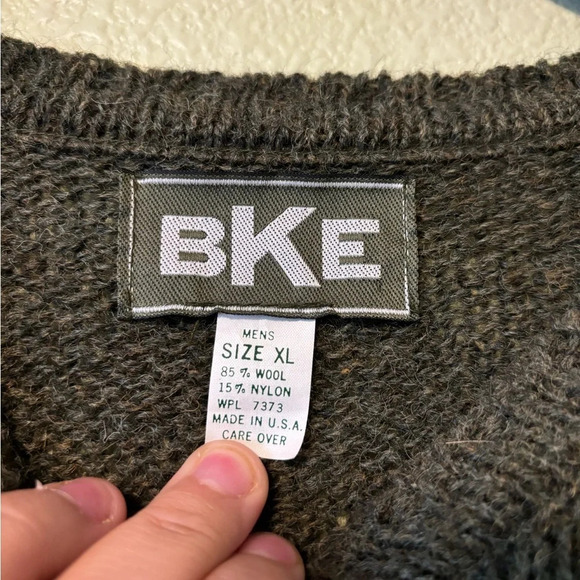 Vintage Men’s BKE Wool Green Striped Sweater- Size XL Made in USA - Picture 3 of 5